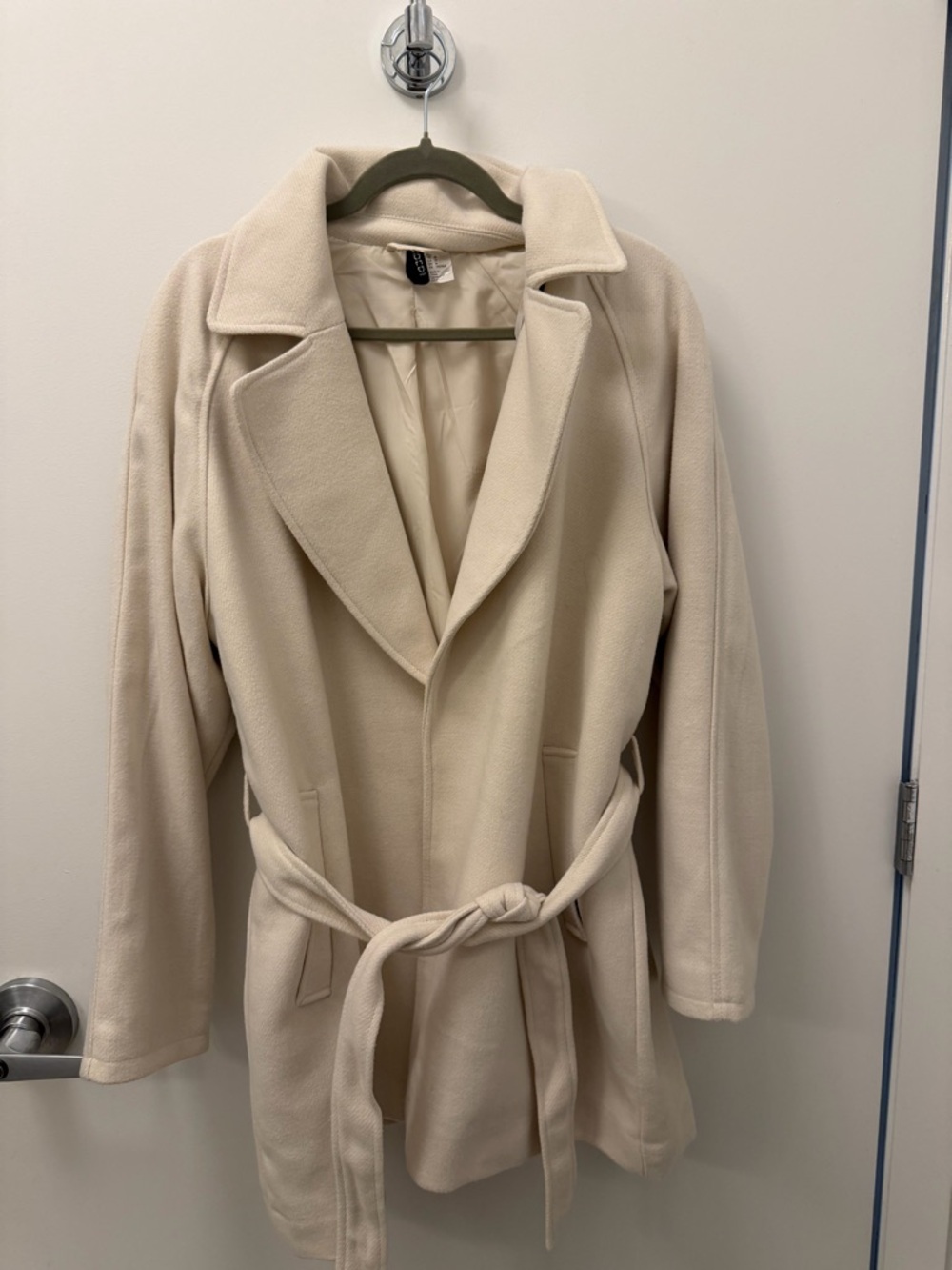 H&M Cream Belted Wool-Blend Coat